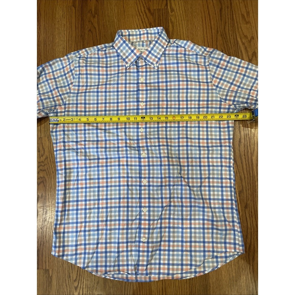 Peter Millar Men's Button‎ Down Performance Shirt Blue Pink Plaid Size Large - Picture 7 of 9